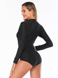 Black Zipper Up Women One Piece Swimsuit