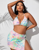 FULLFITALL-Tie Dye Halterneck Sideways Tie Bikini Set