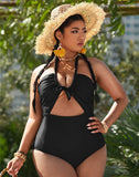 FULLFITALL-Black U-Neck Halterneck One Piece Swimsuit