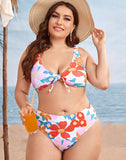 FULLFITALL-Orange Mid-Waist Tie Bikini Set