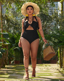 FULLFITALL-Black U-Neck Halterneck One Piece Swimsuit
