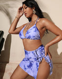FULLFITALL-Blue Halterneck Sideways Lace-Up Bikini Set