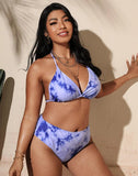 FULLFITALL-Blue Halterneck Sideways Lace-Up Bikini Set