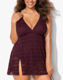 FULLFITALL - Black Crochet Side Slit V-Neck Swimdress