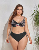FULLFITALL-Black Round Neckline Sideways Lace-Up Bikini Set
