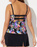 FULLFITALL - Multi Leaves Faux Flyaway Underwire Tankini With Side Slit Swim Skirt