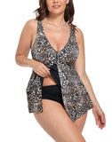 FULLFITALL - New Leopard Print V-Neck Twist Tankini Top