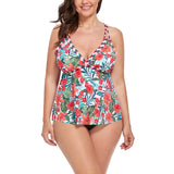 FULLFITALL - Cute Flowers V-neck Loop Strap Tankini Top