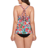 FULLFITALL - Cute Flowers V-neck Loop Strap Tankini Top