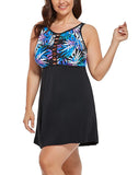 FULLFITALL - Multi Palm Macrame High Neck One Piece Swimdress