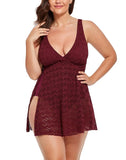 FULLFITALL - Plum Crochet Side Slit V-Neck Swimdress