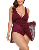 FULLFITALL - Black Crochet Side Slit V-Neck Swimdress