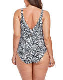 FULLFITALL - White Leopard print Ruched V-neck One Piece Swimsuit