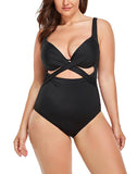 FULLFITALL - Black Cut Out Underwire One Piece Swimsuit