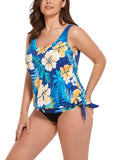 FULLFITALL - Yellow Flower Side Tie Blouson Tankini Top
