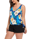 FULLFITALL - Yellow Flower Side Tie Blouson Tankini with Cargo Swim Short