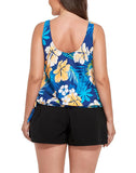FULLFITALL - Yellow Flower Side Tie Blouson Tankini with Cargo Swim Short