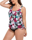 FULLFITALL - Wine Pink Flower Side Tie Blouson Tankini Top