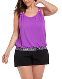 FULLFITALL - Purple Loop Strap Blouson Tankini Cargo Swim Short