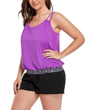 FULLFITALL - Purple Loop Strap Blouson Tankini Cargo Swim Short