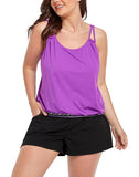 FULLFITALL - Purple Loop Strap Blouson Tankini Cargo Swim Short